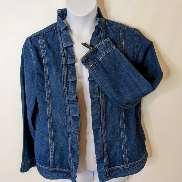 Westbound Blue Denim Ruffled Long Sleeve Jacket Women's Size L - Picture 2 of 7